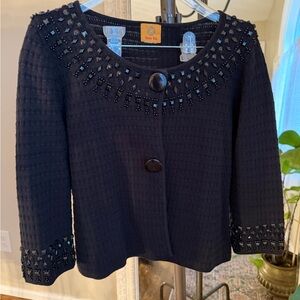 Ruby Rd black beaded embellished button front jacket 3/4 sleeves size M